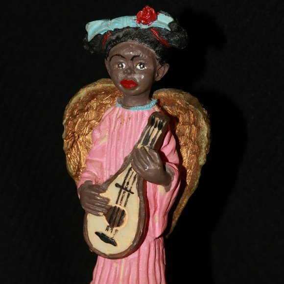 African angel figurine playing lute approx 6" tall - Picture 1 of 5